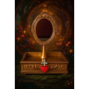 Gold Vanity Mirror with Heart Accent Jewelry‎ Trinket Display Decor